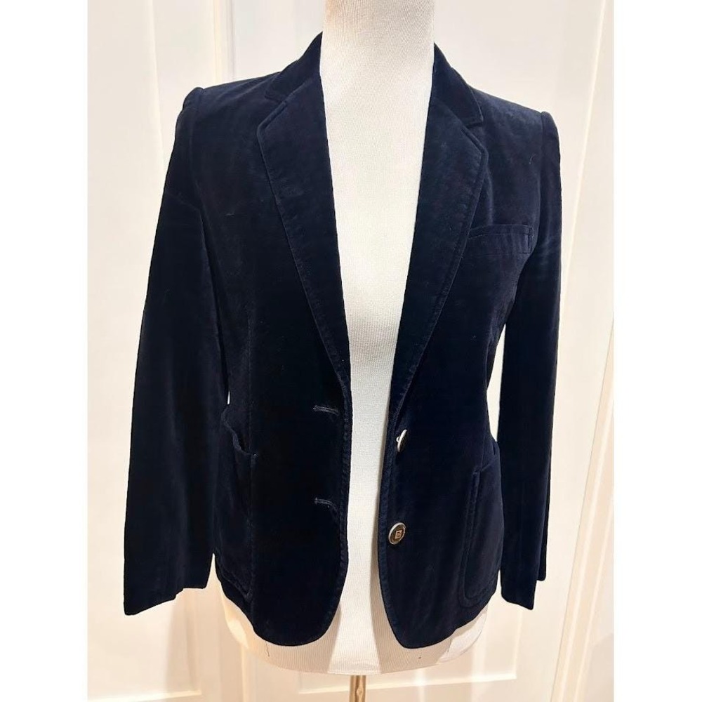 Bruno Piattelli Roma Navy Houndstooth Velvet Blazer Gold Button Women's XS - Picture 2 of 11